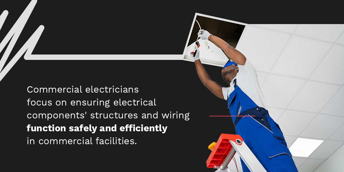 Commercial electricians ensure electrical systems and wiring operate safely and efficiently